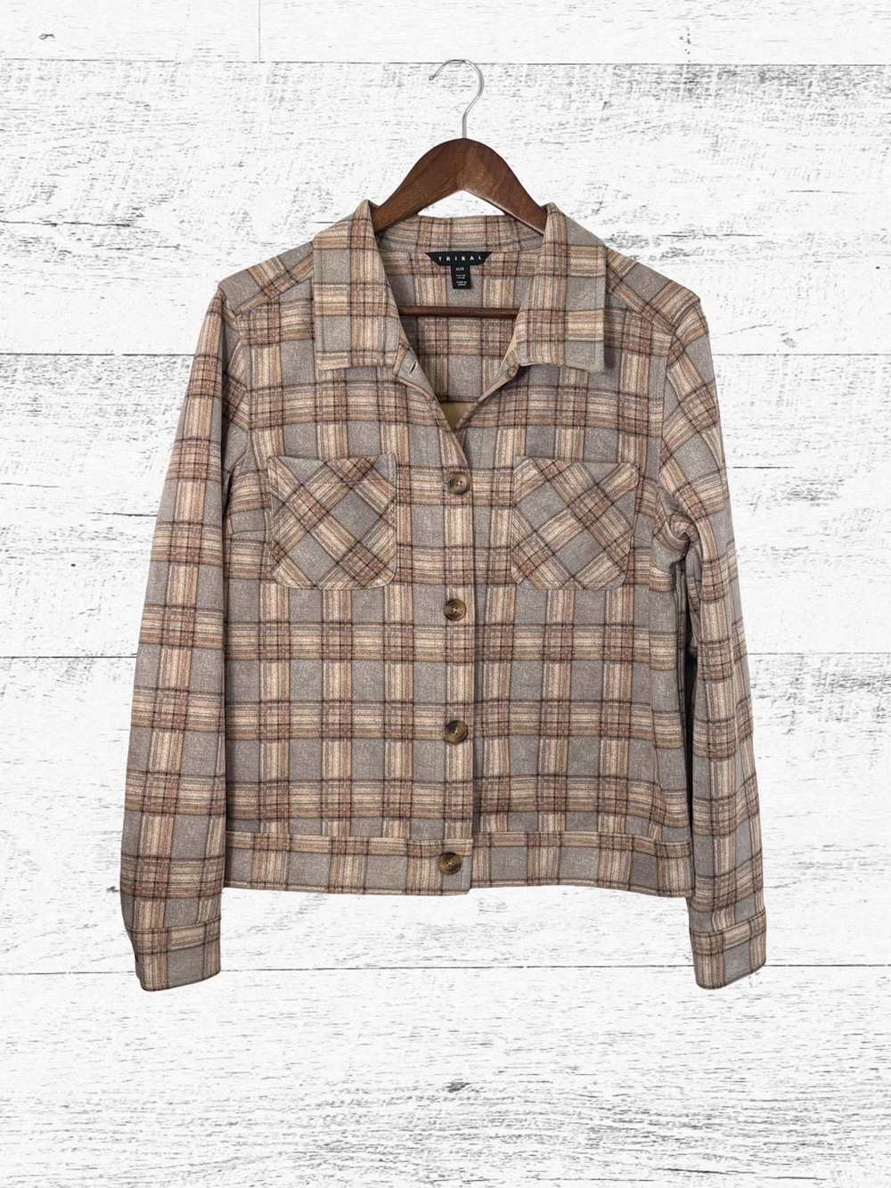 Tribal Beige and Brown Plaid Teddy Jacket